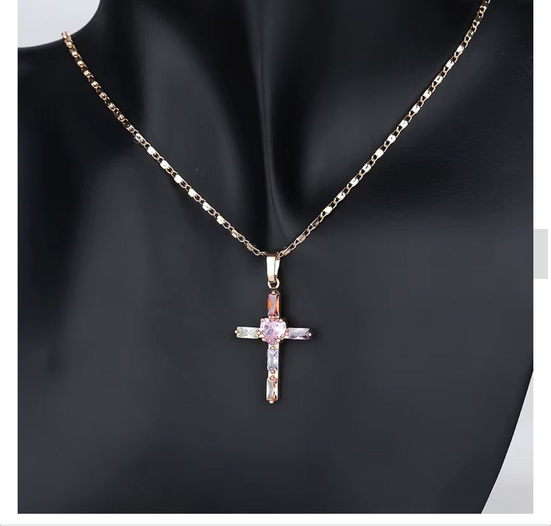 Cross earrings and necklaces pink